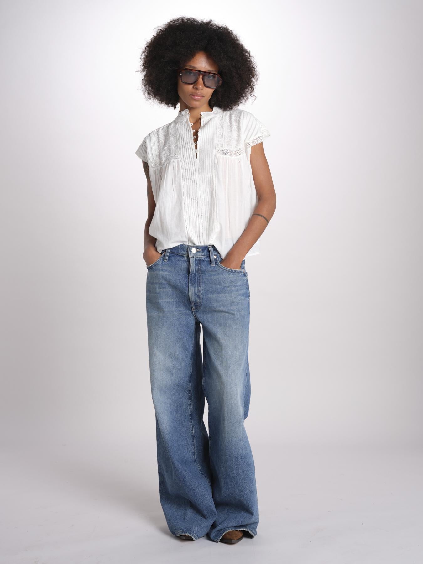 camicia in voille e pizzo con maniche corte GANU 6EVA53-V09890 BLANC vanessa bruno 