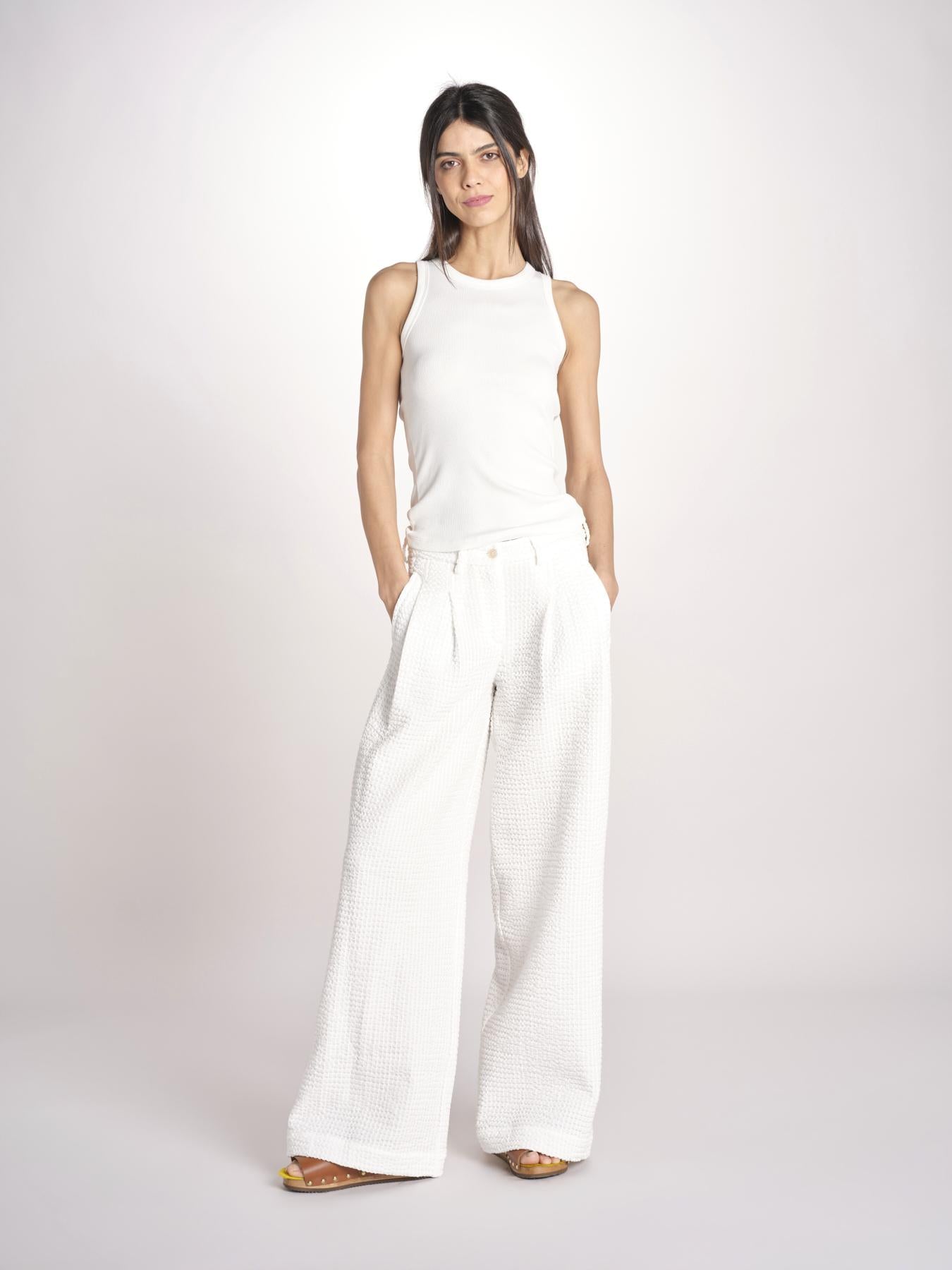 pantalone over effetto waffle KATHERINE MJD27_SHUKU3 WHITE WAFFLE jejia 