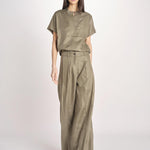 pantalone in lino con pinces PETRA PE98 OLIVA nine in the morning 