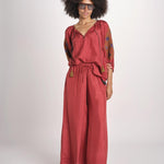 camicia in seta con ricamo fiori BE25407 RUST KHAKI benaras soleil 