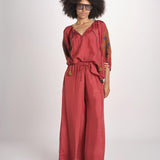 camicia in seta con ricamo fiori BE25407 RUST KHAKI benaras soleil 
