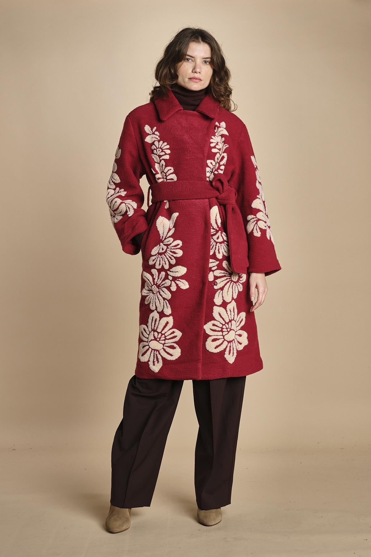 cappotto jaquard fiori COLD FLOWER 351870 BURGUNDY farm rio 