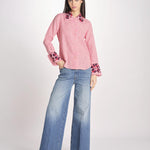 camicia in tessuto pesante collo e polsi ricamato ALVINA RED CHECKS jupe by jackie 