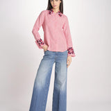 camicia in tessuto pesante collo e polsi ricamato ALVINA RED CHECKS jupe by jackie 