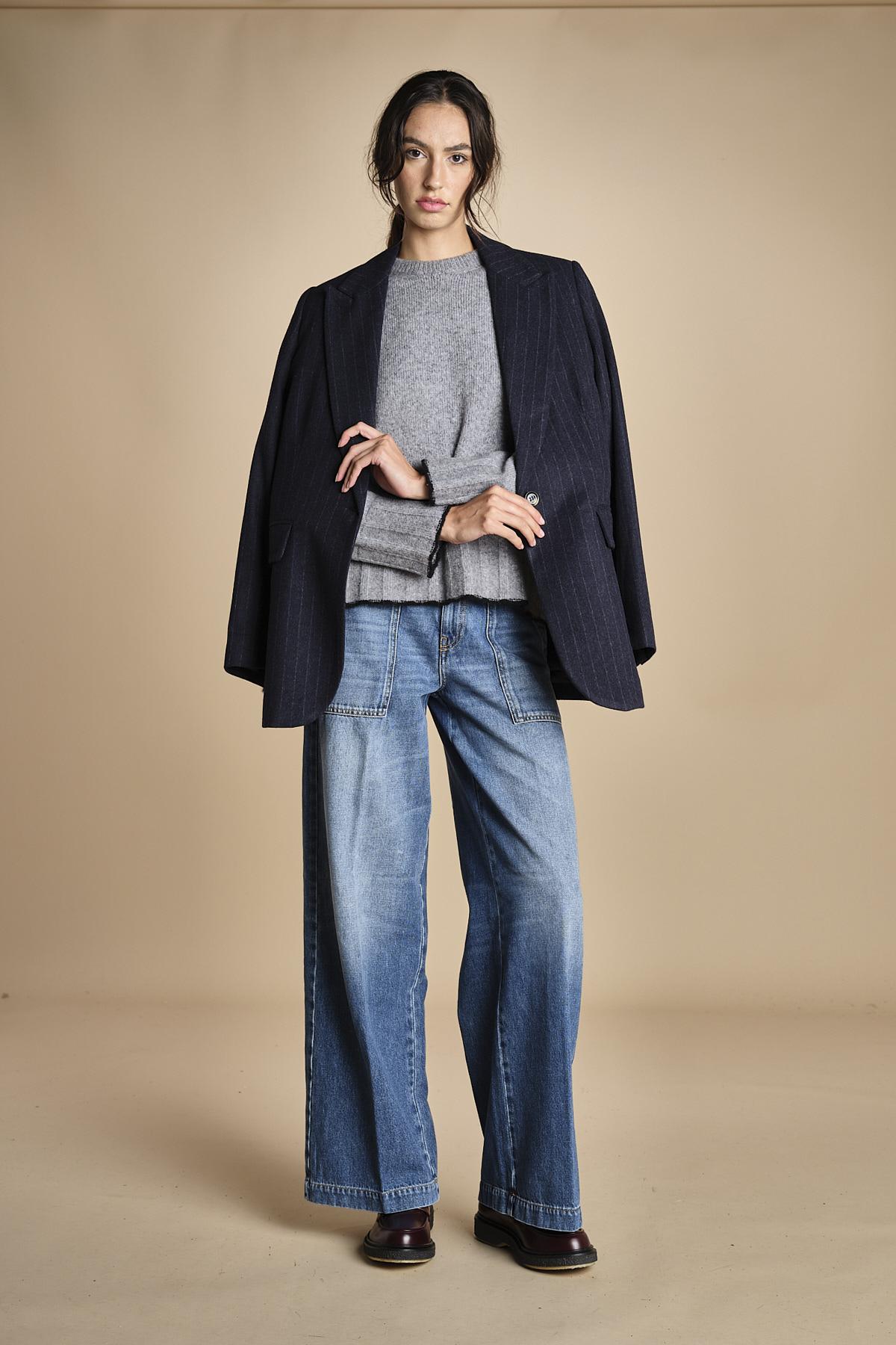 maglia girocollo over CLAUDIA GIROCOLLO GRIGIO_NERO tenne' 
