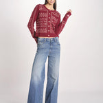 Cardigan con ricamo punto croce 076 BURGUNDY sea ny 