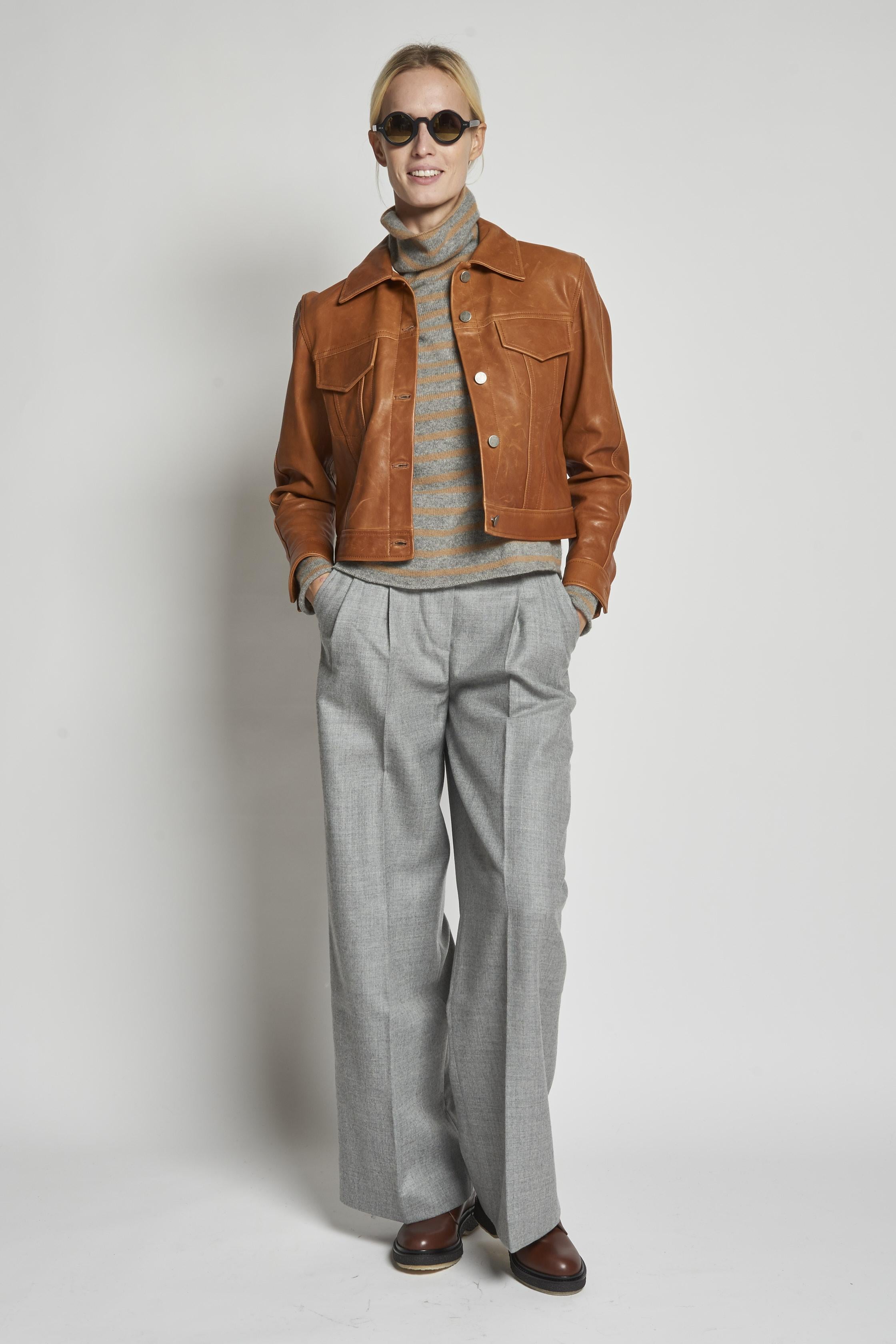 giacca in pelle beige GRANT MARRONE masscob 