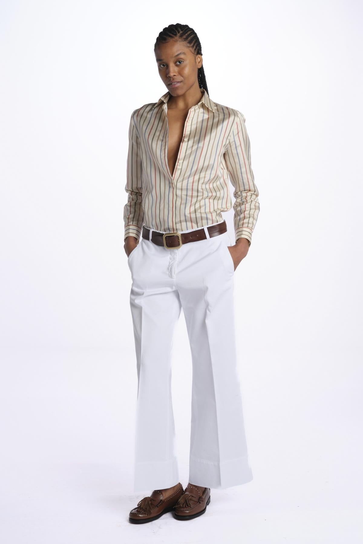 Pantalone MELODY D cropped cotone tinto capo MELODYD408801 14 quelledue 