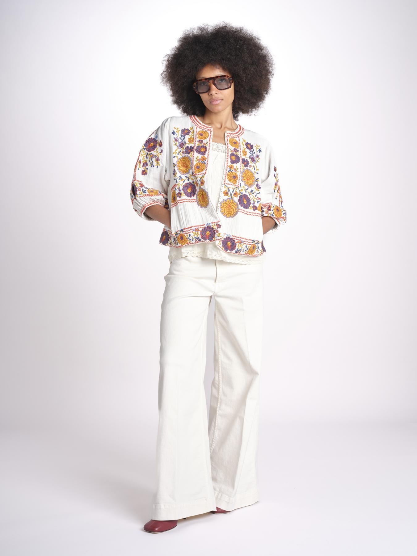 giacca con fiori ricamati GRETA JKT 747215 ECRU MULTI mabe 