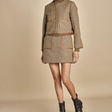 giacca in tweed cin bordo in pelle NINETTE TAUPE malina 