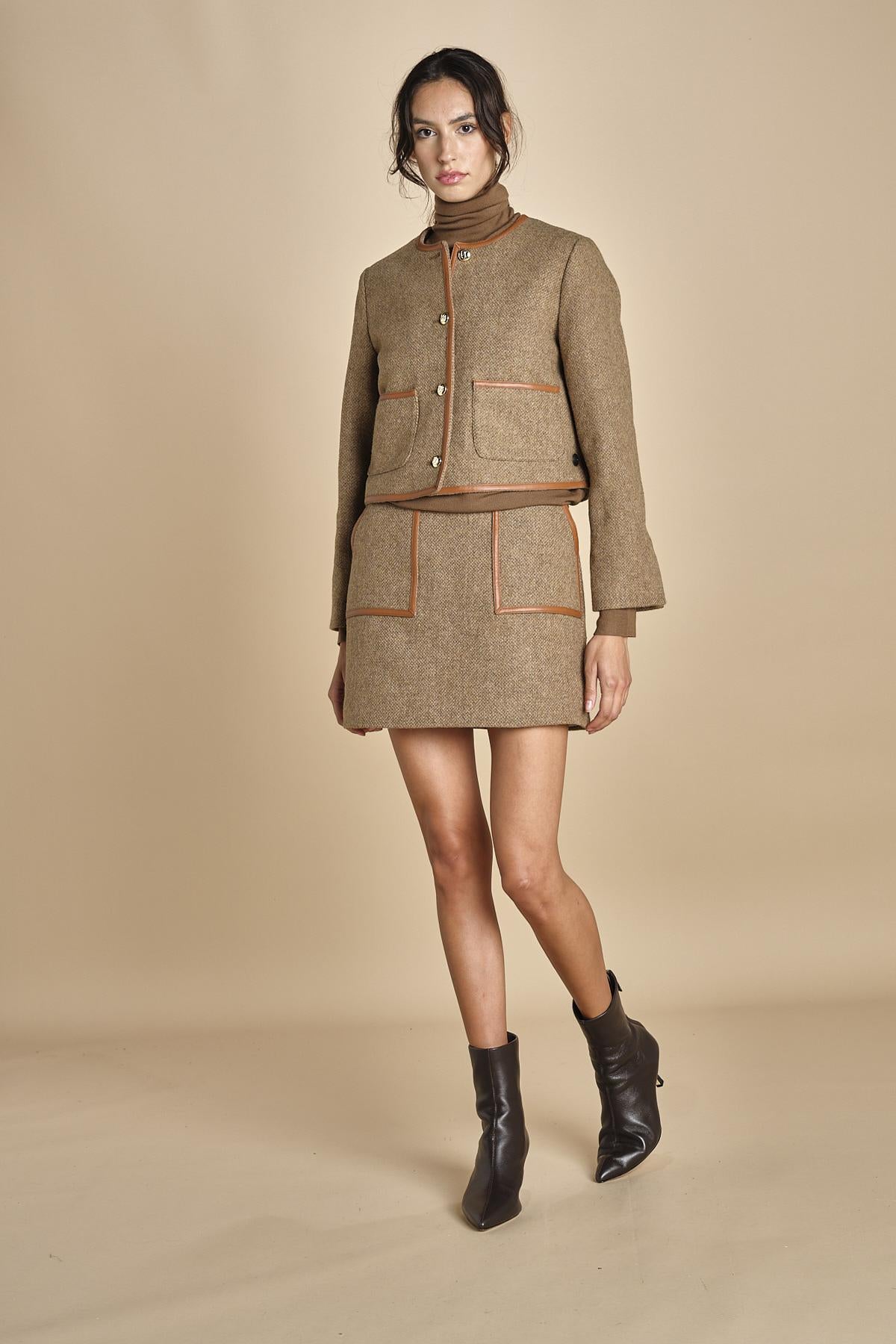 giacca in tweed cin bordo in pelle NINETTE TAUPE malina 