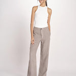 pantalone dritto in lino ERICA STRUCTURELINEN DOVE GREY true avenue 