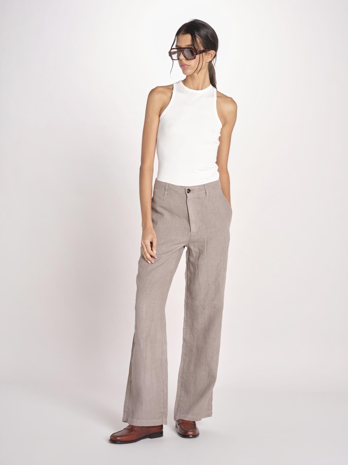 pantalone dritto in lino ERICA STRUCTURELINEN DOVE GREY true avenue 