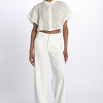 BONDI PALM camicia crop cpn palme in paillettes by milaura. BE24673 NATURAL benaras soleil 