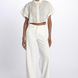 BONDI PALM camicia crop cpn palme in paillettes by milaura. BE24673 NATURAL benaras soleil 