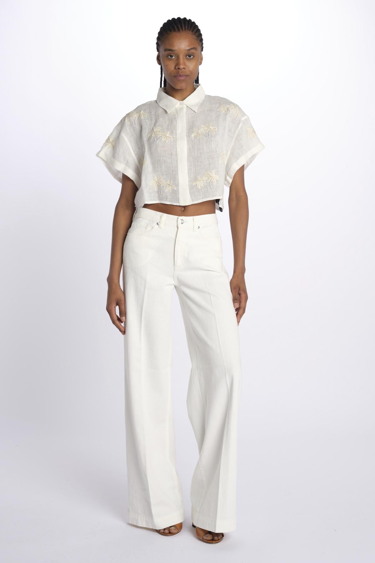 BONDI PALM camicia crop cpn palme in paillettes by milaura. BE24673 NATURAL benaras soleil 