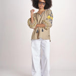 tunica ricamo fiorni BE25308 SAGE GREEN YELLO benaras soleil 