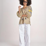 tunica ricamo fiorni BE25308 SAGE GREEN YELLO benaras soleil 