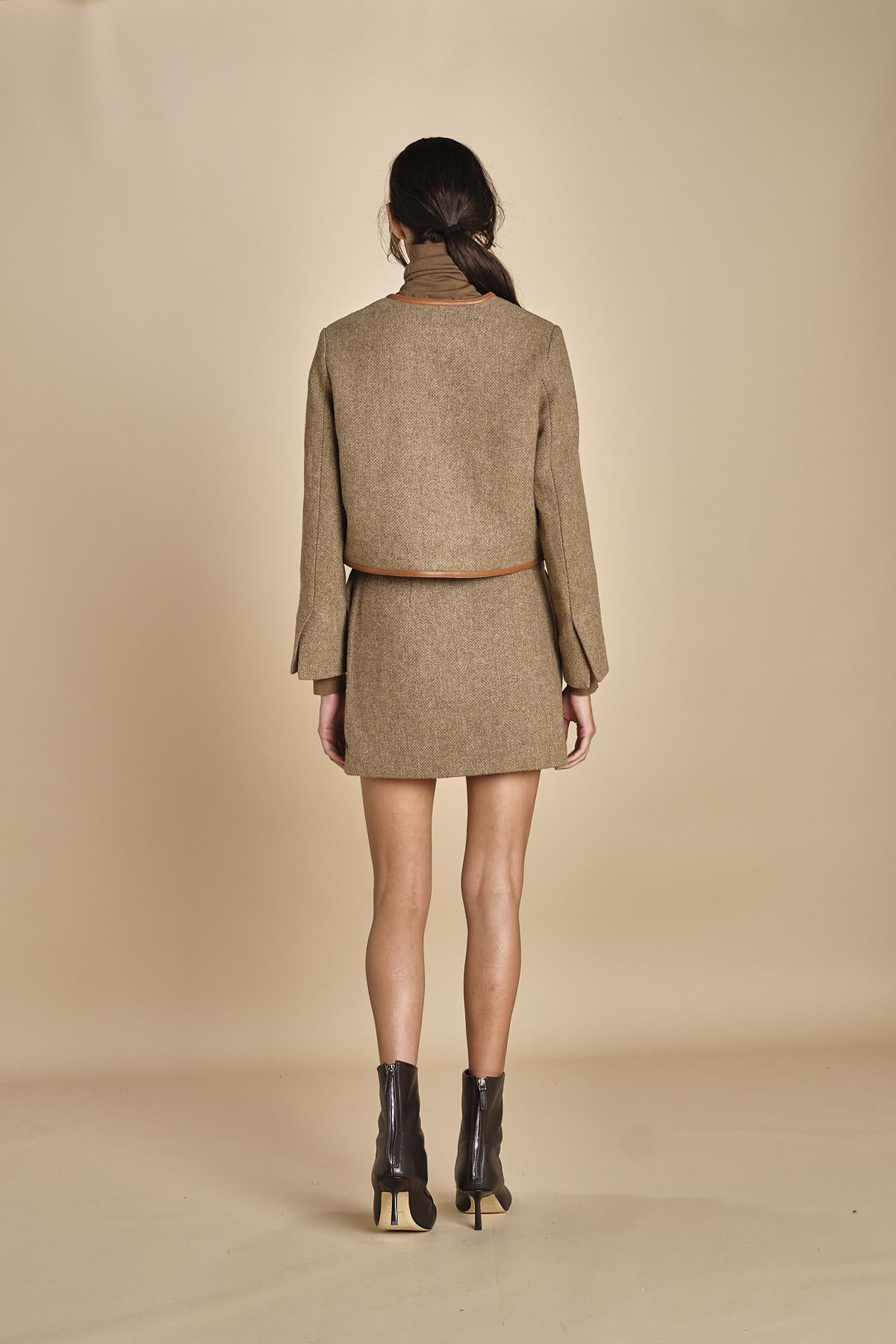 giacca in tweed cin bordo in pelle NINETTE TAUPE malina 