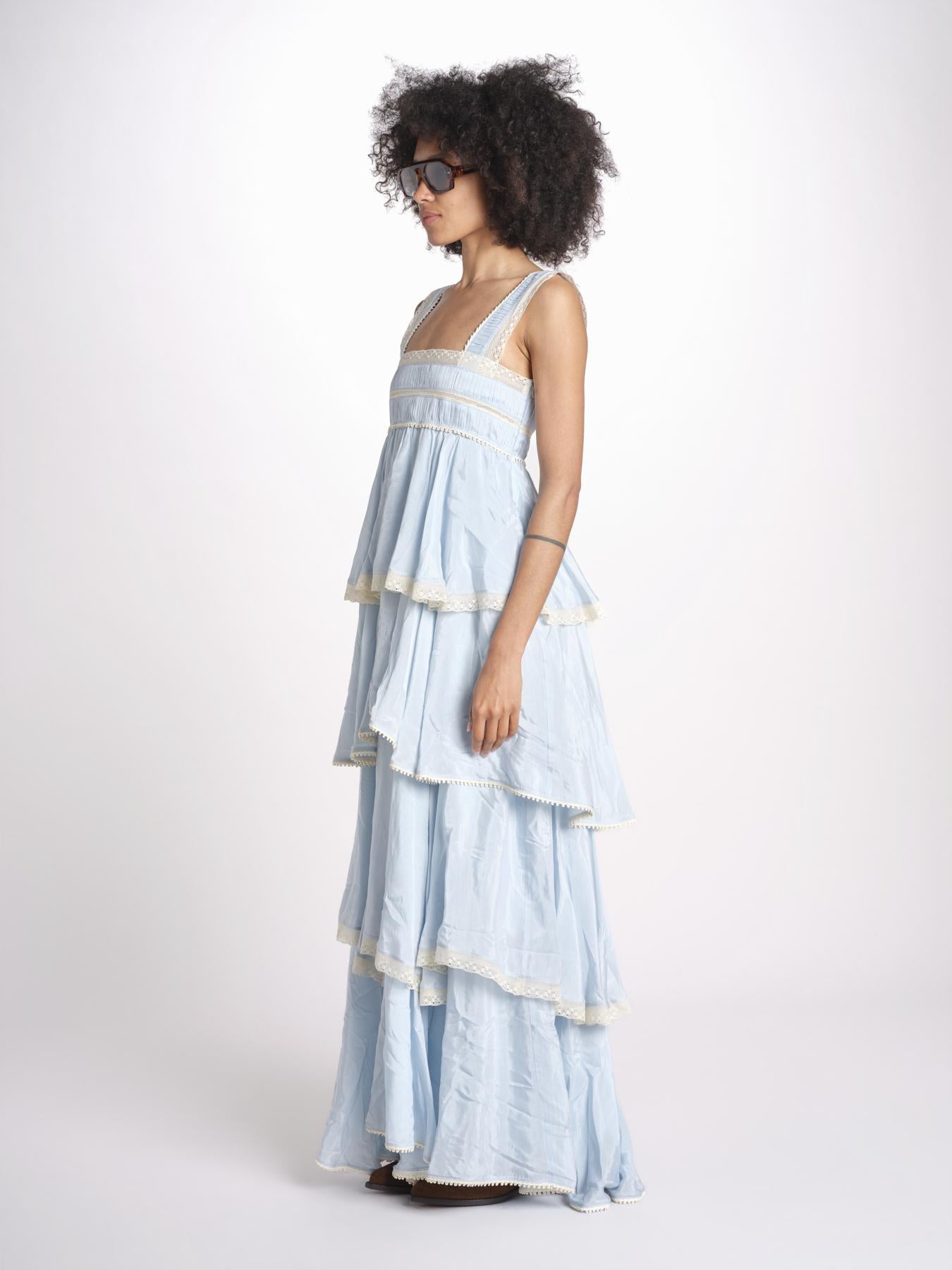 abito lungo a balze e pizzo FIORELLA LVSSS2026105 BLUE lug von siga 