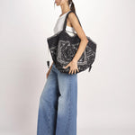 shopping quadrata dipinta a mano SHQM-26E18- BL 08 BLACK le daf 