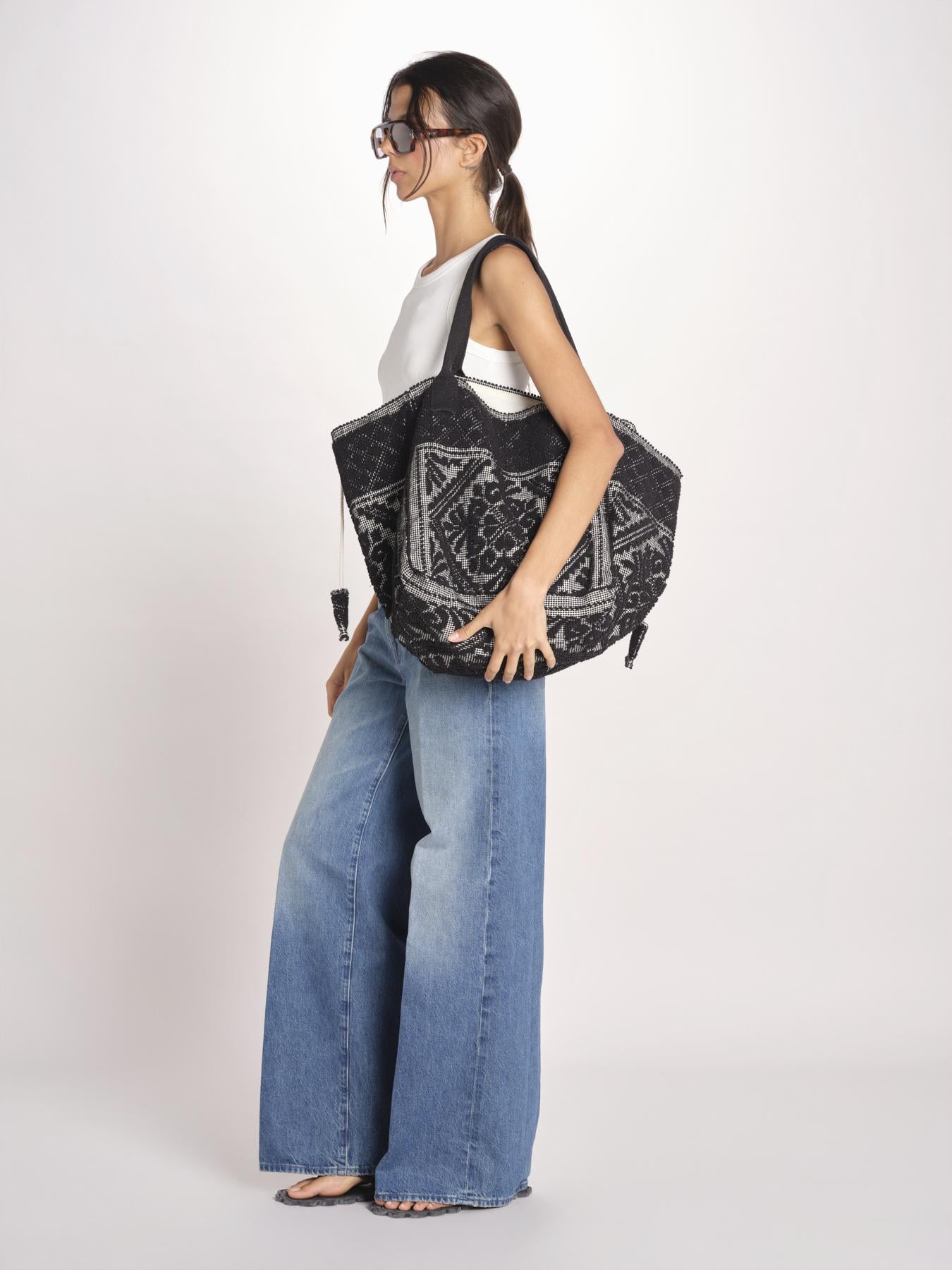 shopping quadrata dipinta a mano SHQM-26E18- BL 08 BLACK le daf 