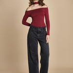 body manica lunga con spalle scoperte DRUNK BURGUNDY undress code 