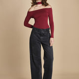 body manica lunga con spalle scoperte DRUNK BURGUNDY undress code 