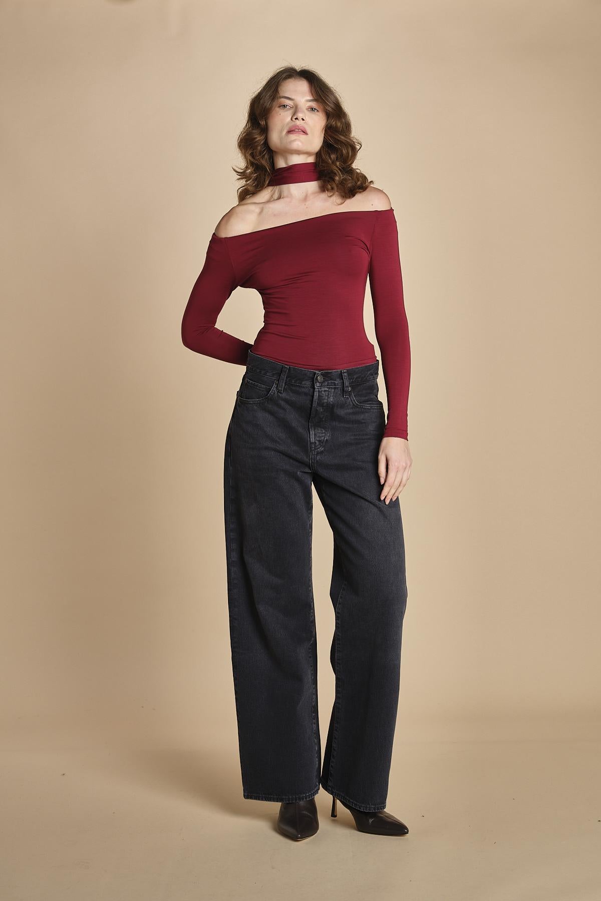body manica lunga con spalle scoperte DRUNK BURGUNDY undress code 