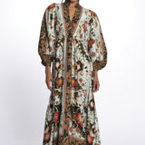 Abito lungo FLOWING twill fiori+bordo 328979 BLUE farm rio 