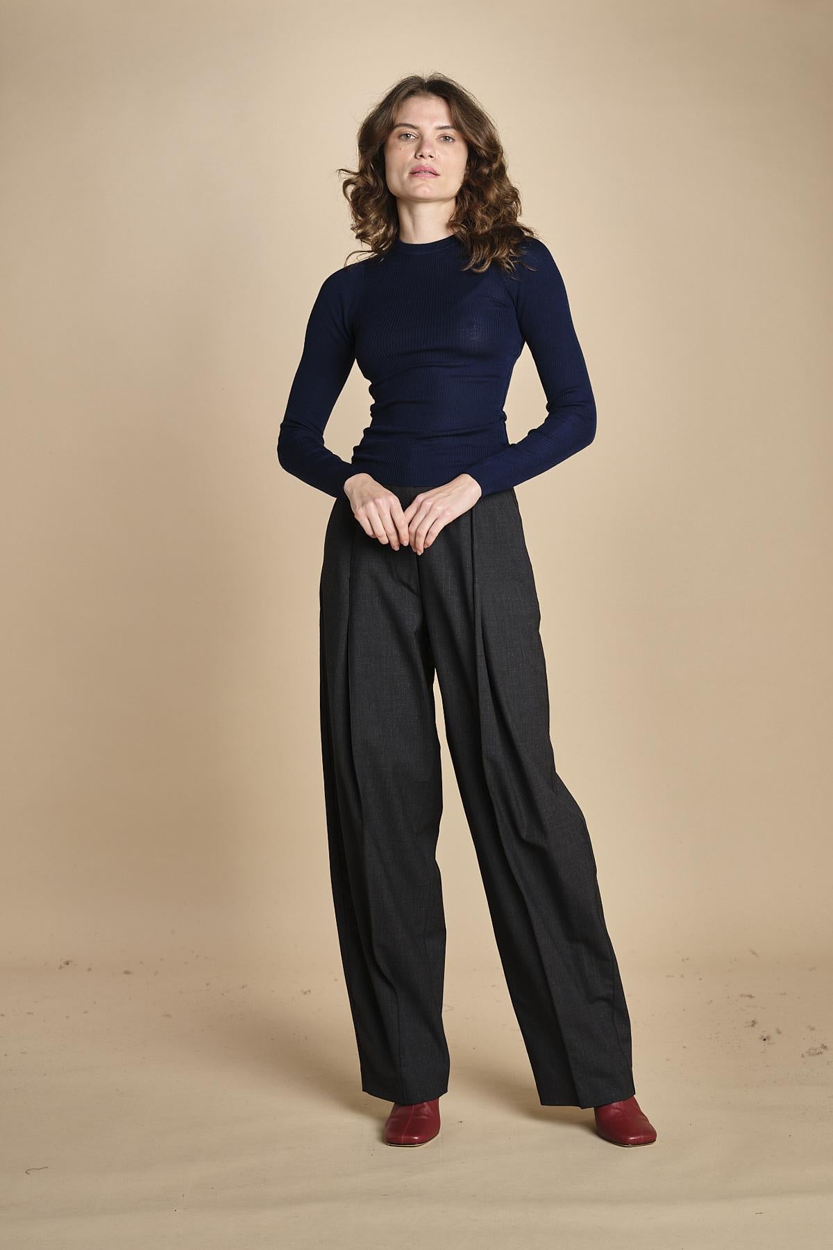 girocollo a costine manica luna in lana merino LAU30 E21210 BLU milaura 