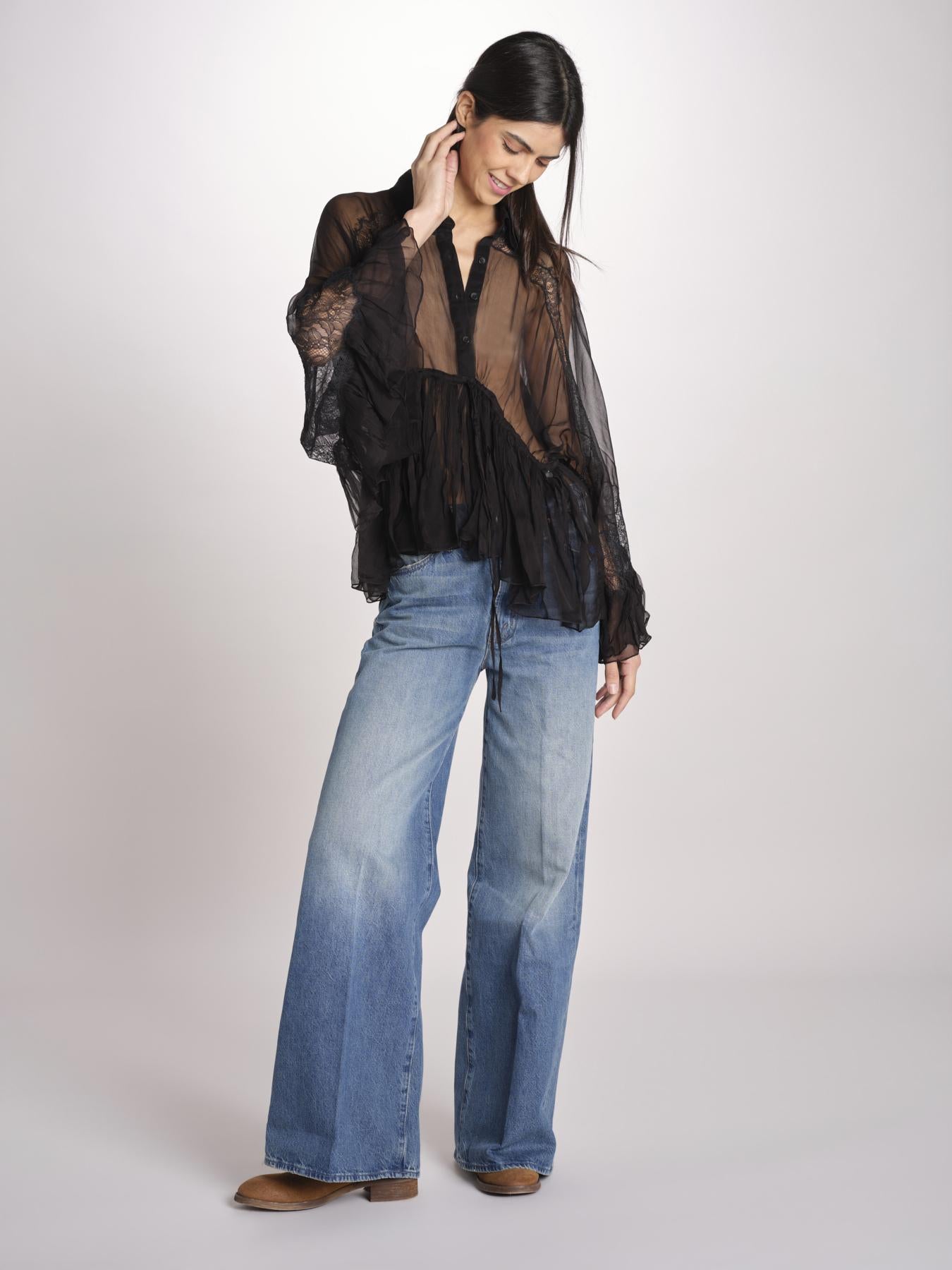 camicia over con pizzo DECCALA BLACK mes demoiselles 