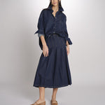 Gonna midi con pieghe semicucite in denim OVALE 2615101071600 001 BLU weekend maxmara 