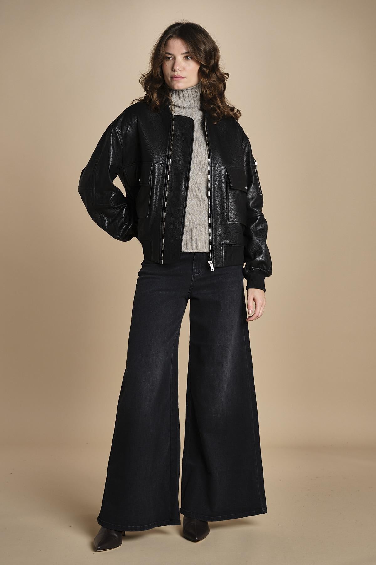 LARA bomber in pelle LARA IO118048 BK999 ivy oak 
