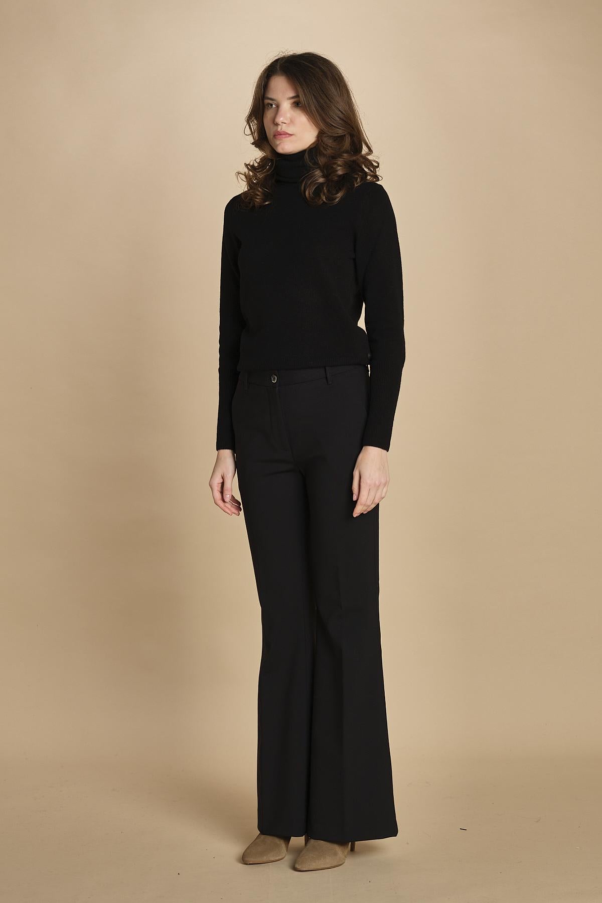 pantalone lungo a zampa. PAOLINA PL142 NERO nine in the morning 