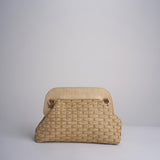 DALIA clutch in paglia e pelle a quadri DALIA RATTAN 101 NATURALE.CASTAGNA via mail bag 