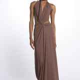 KALISA abito maxi con twist frontale KALISA TAUPE BROWN amazuìn 