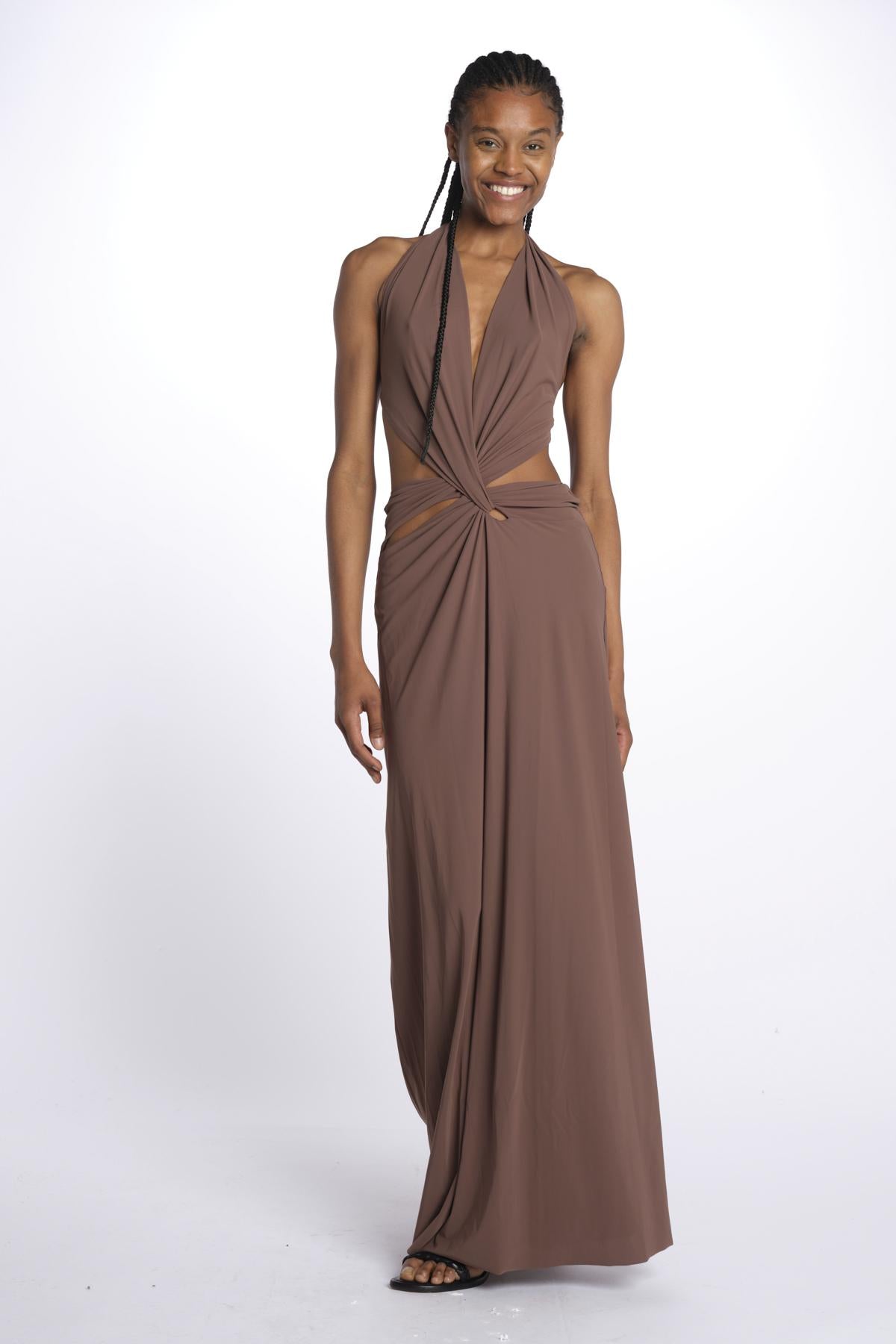 KALISA abito maxi con twist frontale KALISA TAUPE BROWN amazuìn 
