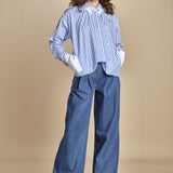 camicia a righe con doppio colletto CRAZY SHIRT MJD142B4H8016 J0233 LIGHT BLUE jejia 