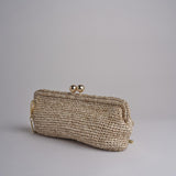 clutch lunga in paglia CORA CROCHET W04 SABBIA via mail bag 