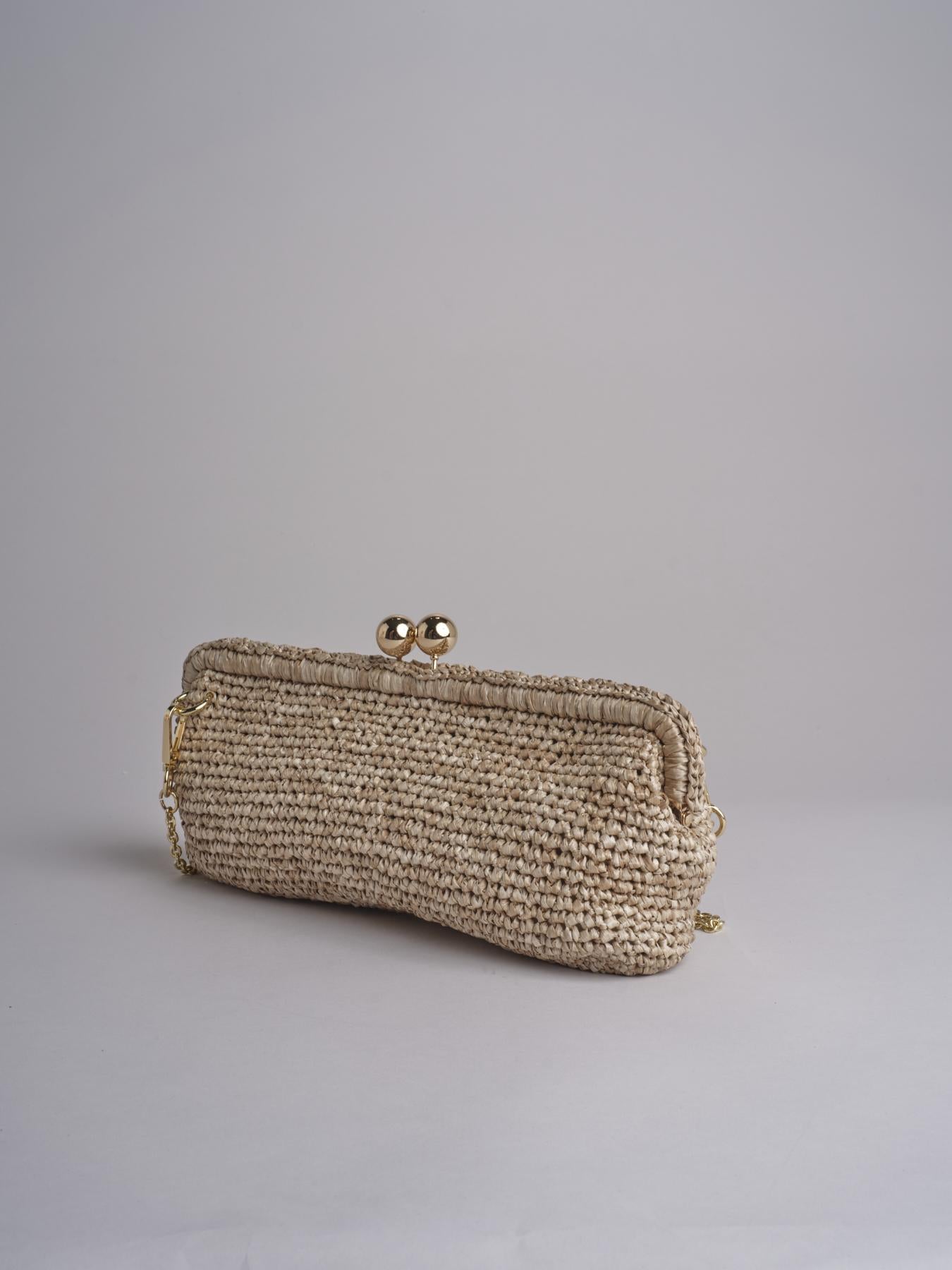 clutch lunga in paglia CORA CROCHET W04 SABBIA via mail bag 
