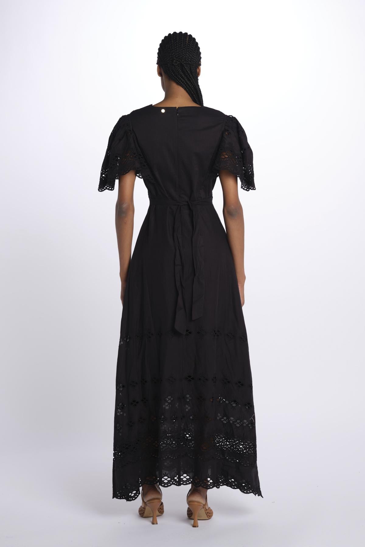 Abito VIVIAN lungo m/c sangallo VIVIAN1LDR BLACK antik batik 