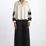 Camicia RENOVO ricamo intarso bicolore RENOVO 1723 VANILLA scarlett poppies 