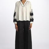 Camicia RENOVO ricamo intarso bicolore RENOVO 1723 VANILLA scarlett poppies 