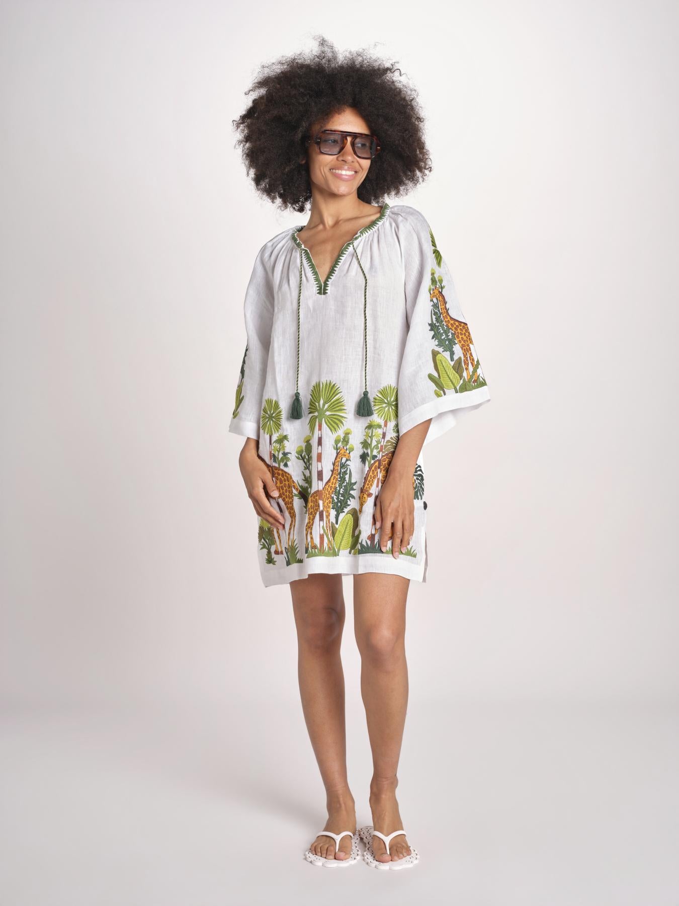 mini abito con giraffe BE25310 WHITE MULTI benaras soleil 