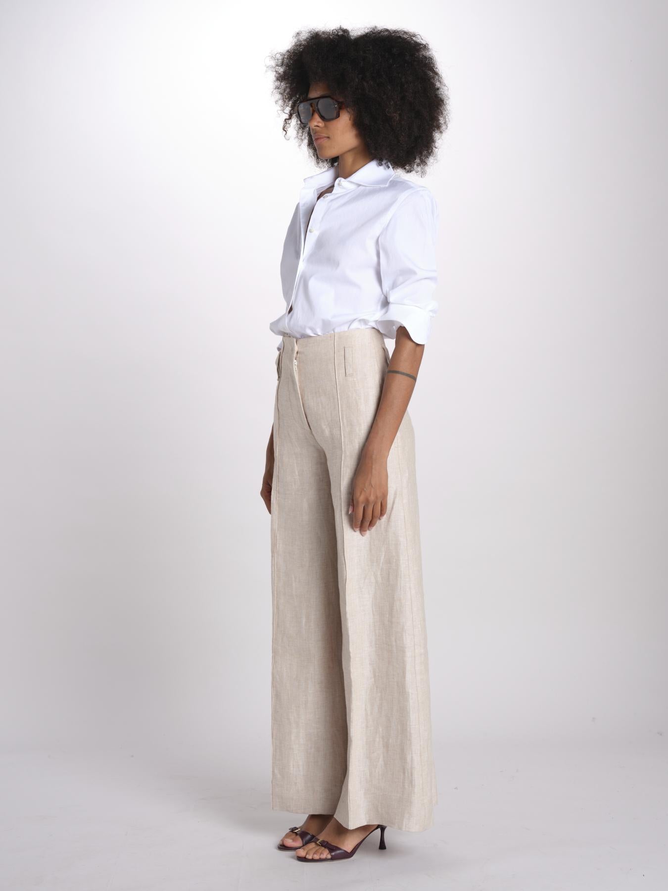 pantalone largo con nervature in lino ORIANA 540 50043 712 BEIGE quelledue 