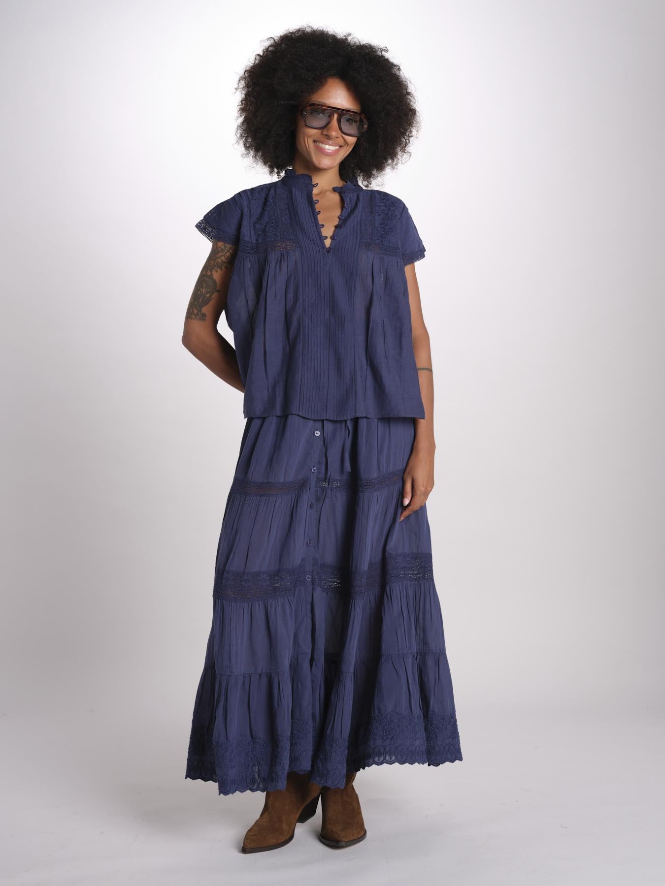 gonna in voille e pizzo CARAVELLE 6EVA53-V07316 ENCRE vanessa bruno 