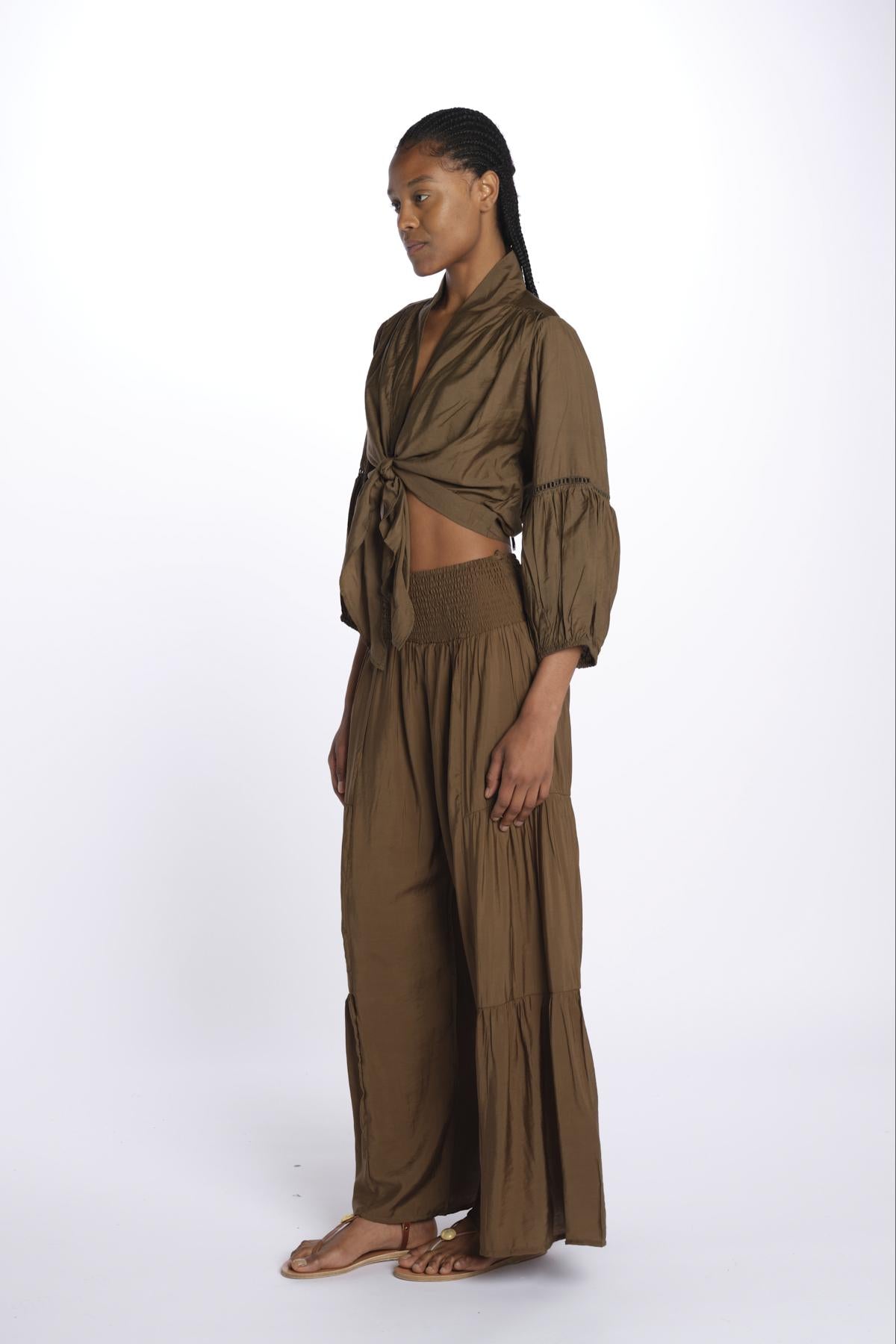 MARIA top con nodo e maniche lunghe MARIA OLIVE laraethnics 