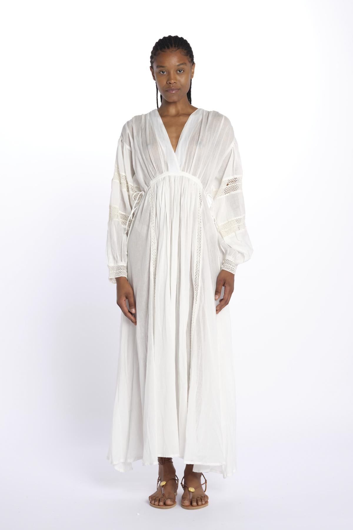 IBIZA maxi abito con scollo e maniche lunghe IBIZA IVOIRE laraethnics 