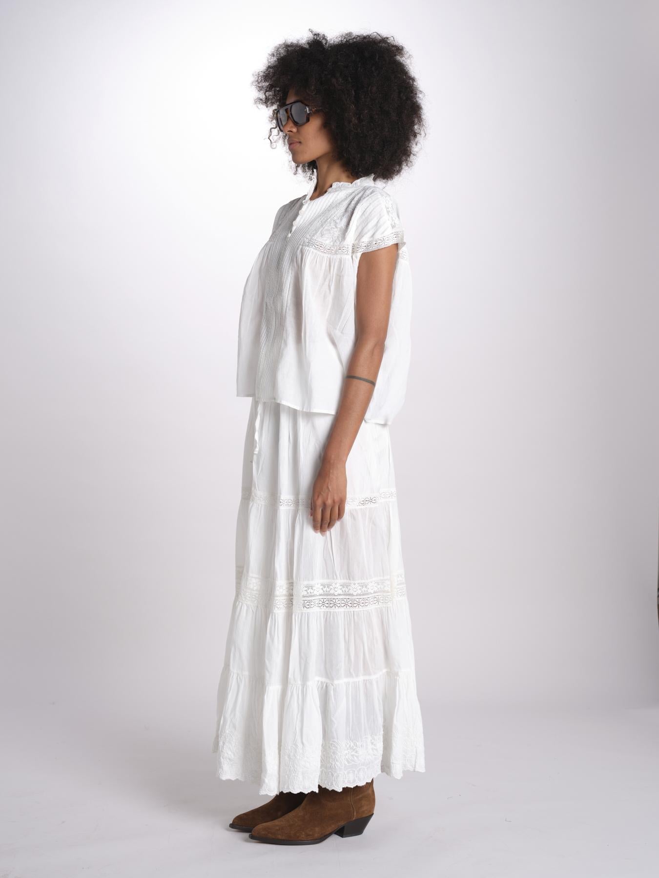 gonna in voille e pizzo CARAVELLE 6EVA53-V07316 BLANC vanessa bruno 